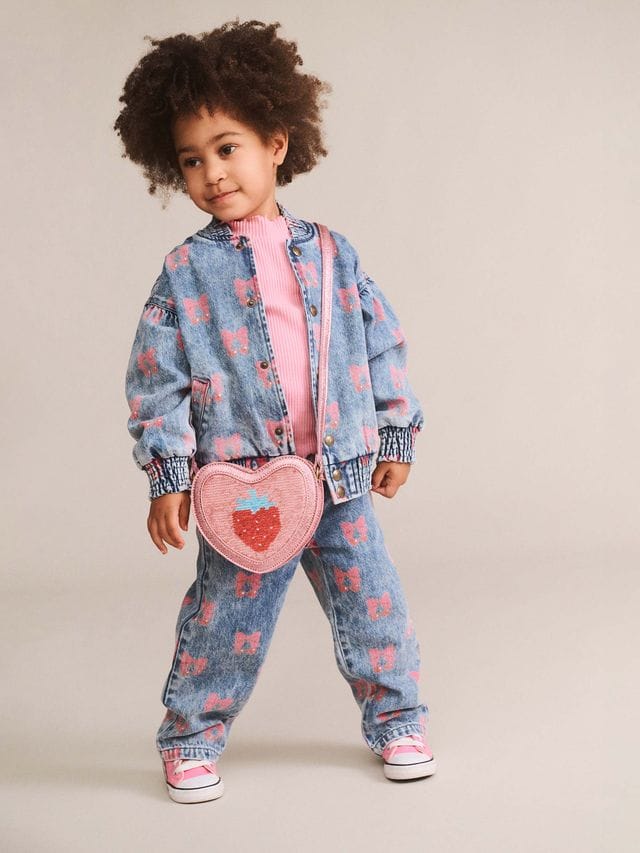 Huxbaby Girls Pants Dreamy Denim Cherry Paperbag Pant