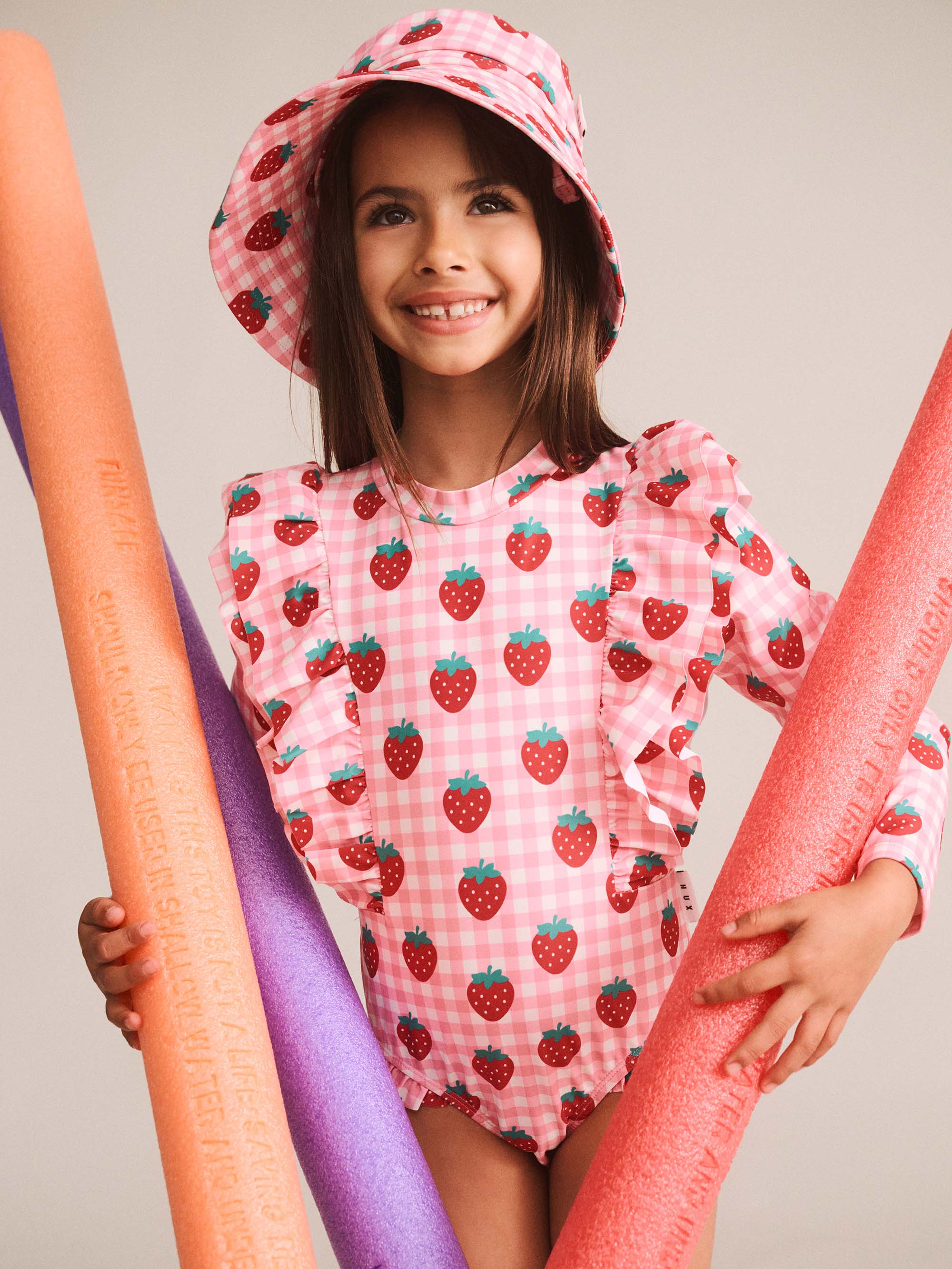 Huxbaby Girls Swimwear 3-6M Strawberry Check Frill Swimsuit