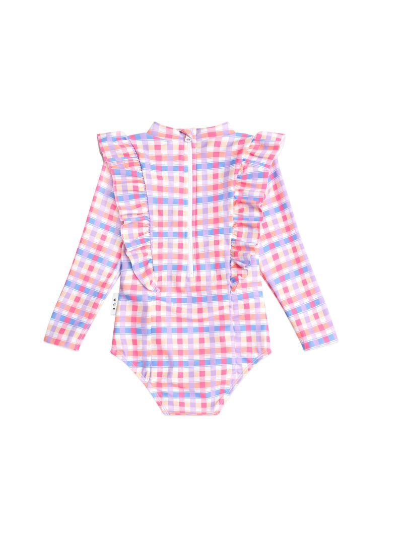 Huxbaby Girls Swimwear Scandi Frill Swimsuit Rainbow Check