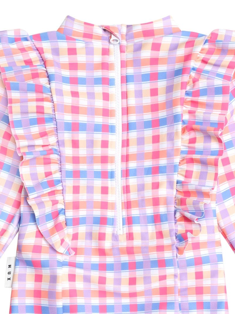 Huxbaby Girls Swimwear Scandi Frill Swimsuit Rainbow Check