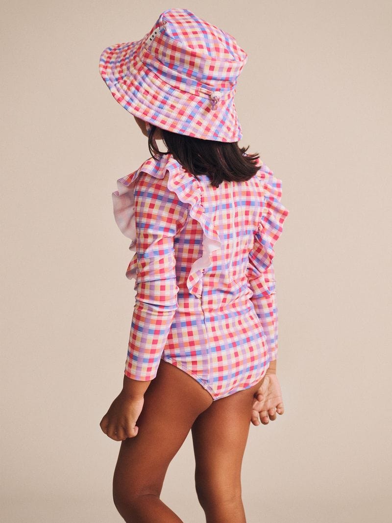 Huxbaby Girls Swimwear Scandi Frill Swimsuit Rainbow Check