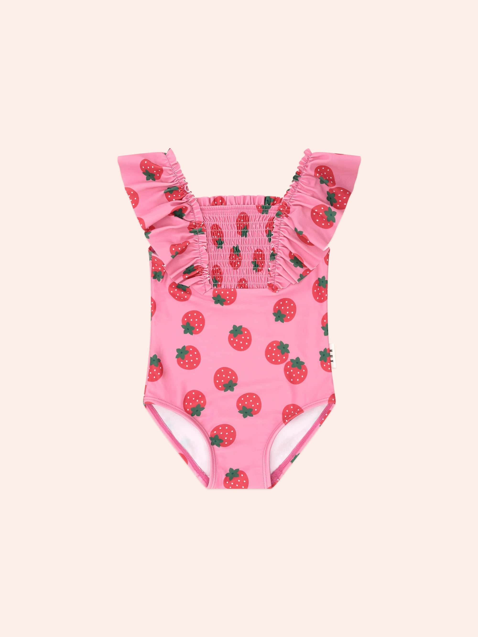 Huxbaby Girls Swimwear Strawberry Fields Forever Shirred Swimsuit