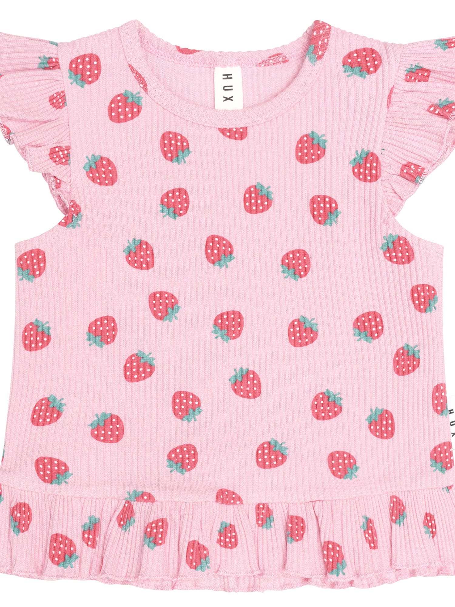 Huxbaby Girls Tee Strawberry Print Rib Peplum Tee