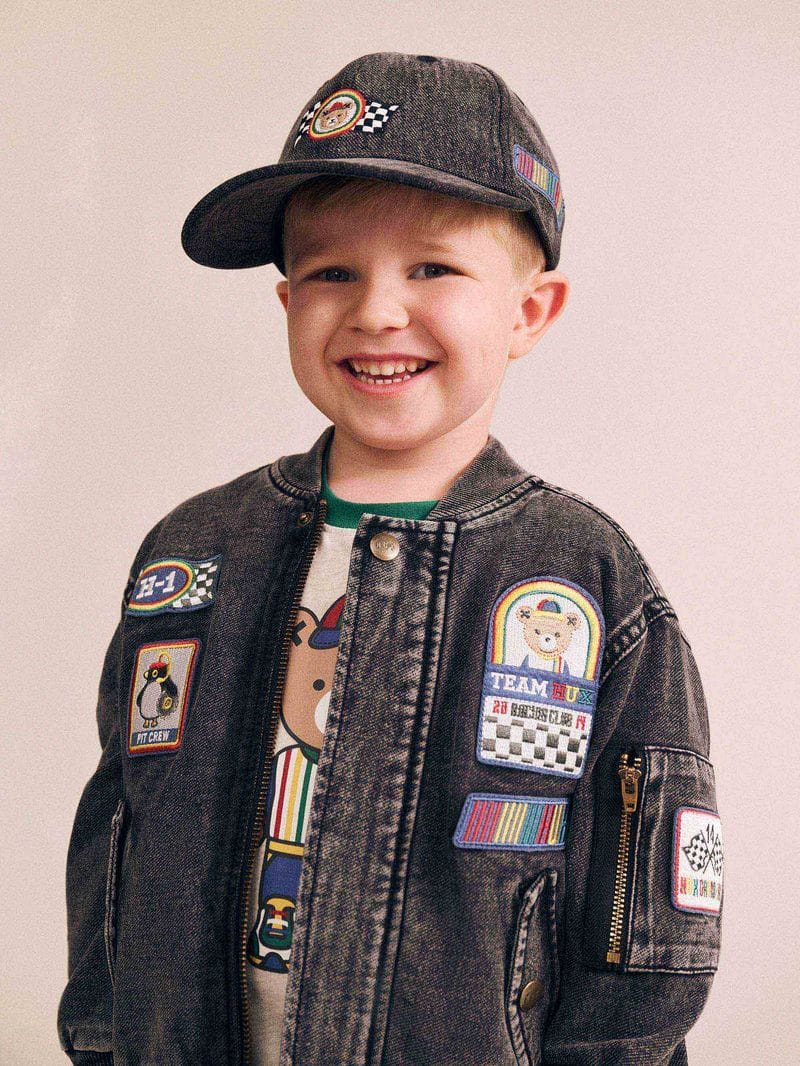 Huxbaby Unisex Jacket Black Knit Denim Patches Jacket