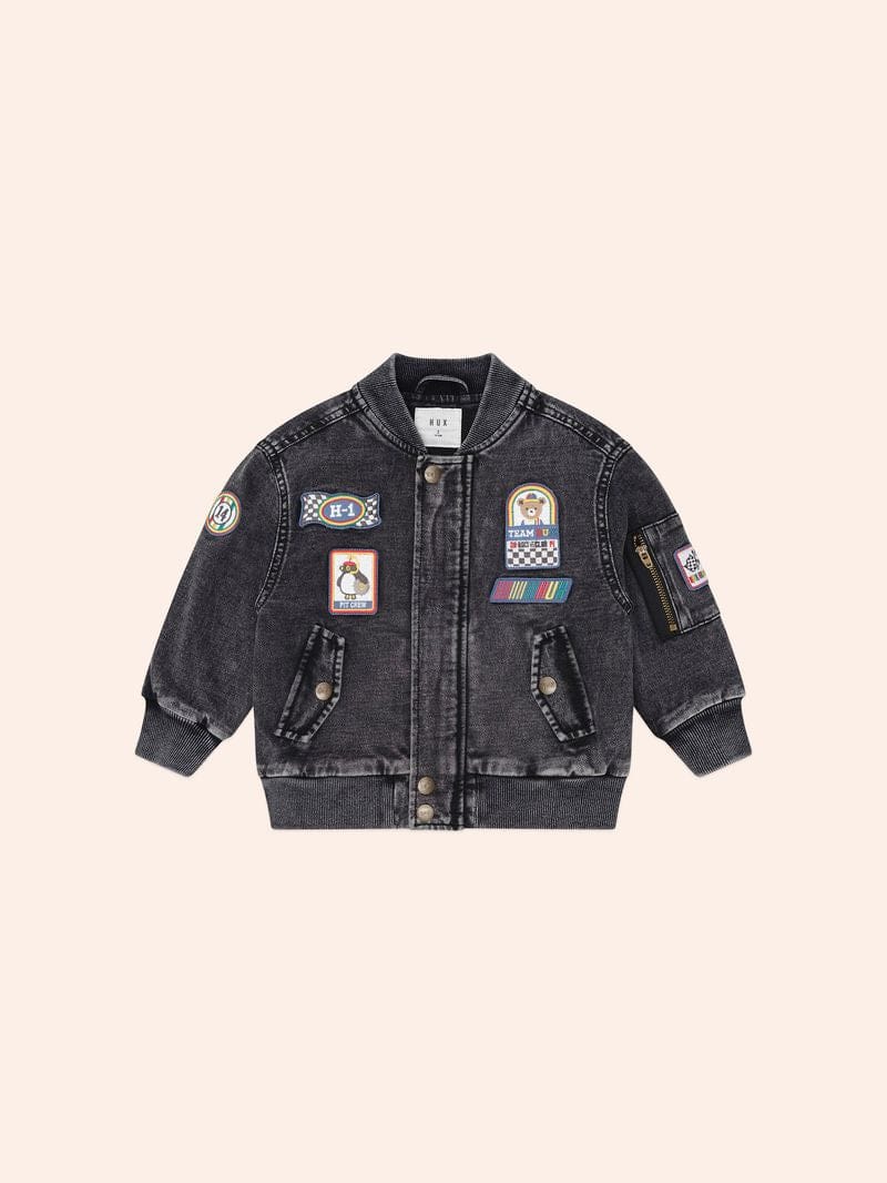 Huxbaby Unisex Jacket Black Knit Denim Patches Jacket