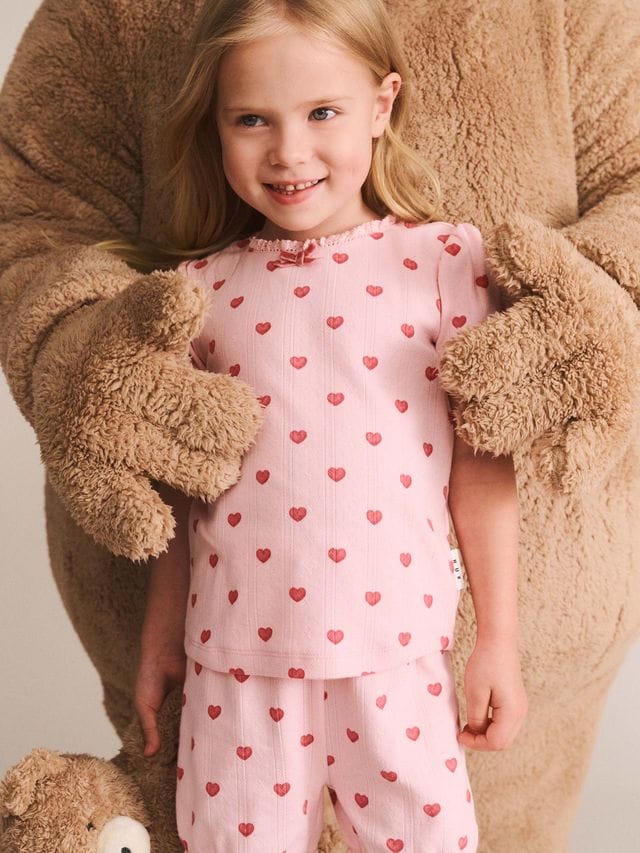 Huxbaby Unisex Sleepware I Heart You Pointelle Puff Sleeve PJs