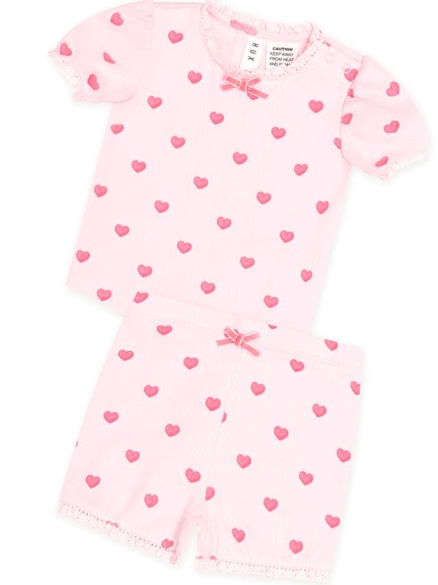 Huxbaby Unisex Sleepware I Heart You Pointelle Puff Sleeve PJs