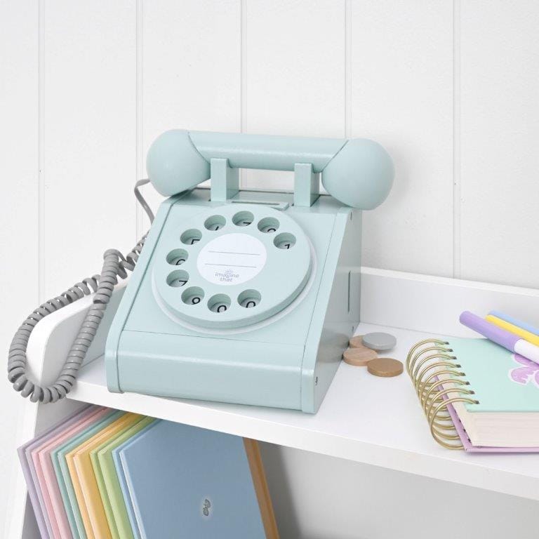 Imagine That Toys Wooden Rotary Telephone - Aqua Green