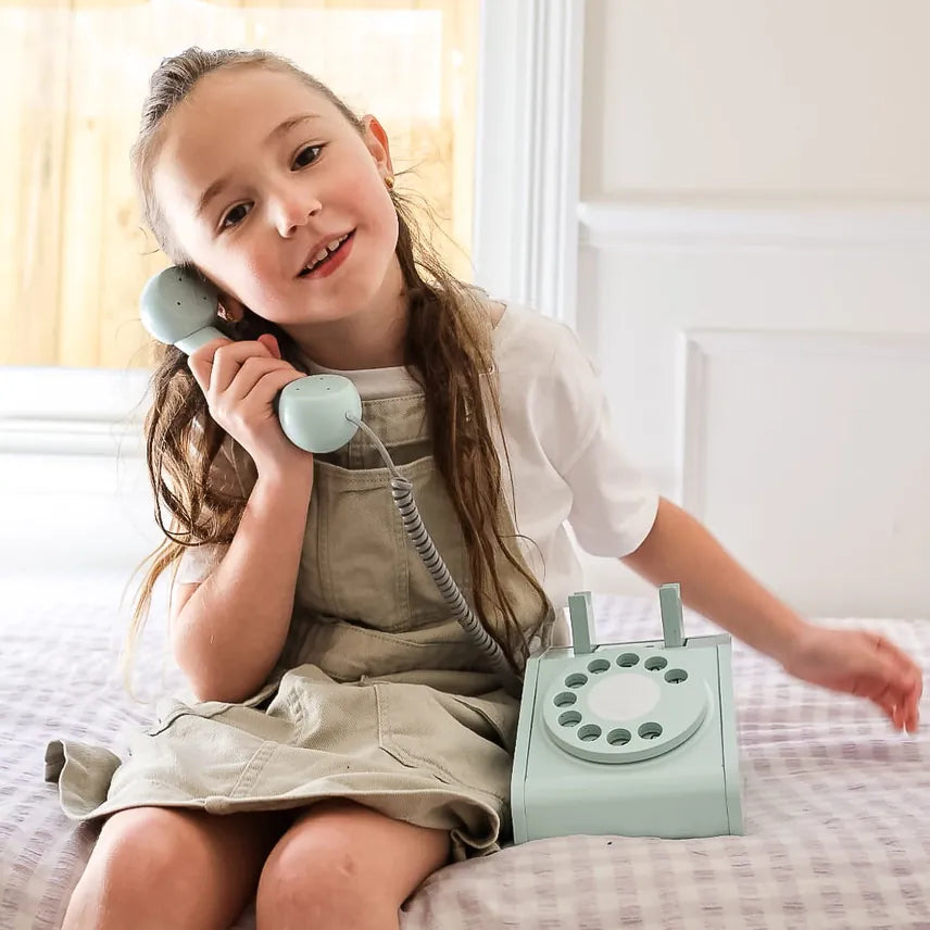 Imagine That Toys Wooden Rotary Telephone - Aqua Green