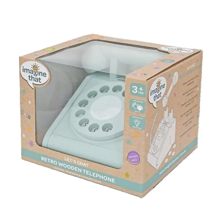 Imagine That Toys Wooden Rotary Telephone - Aqua Green