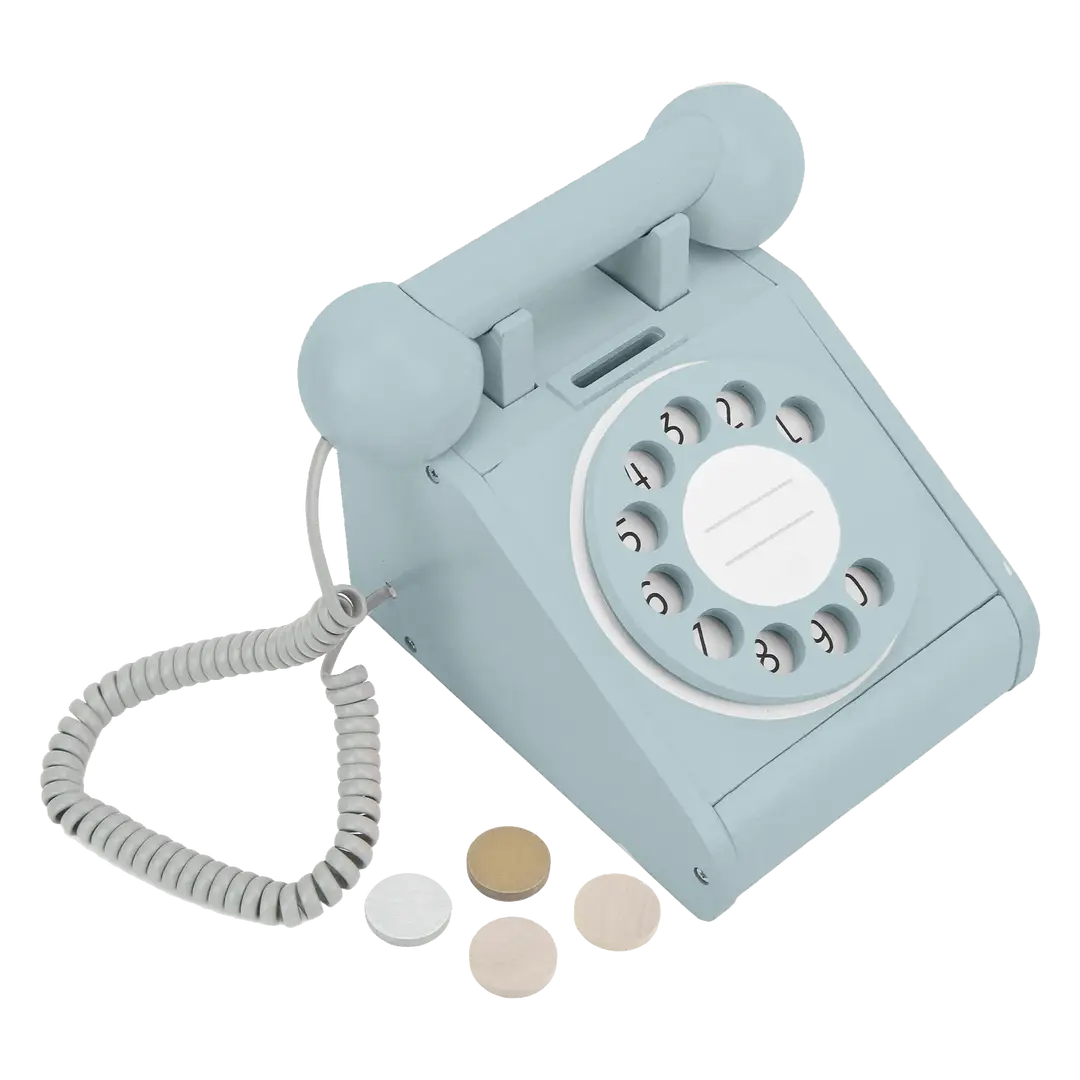 Imagine That Toys Wooden Rotary Telephone - Aqua Green