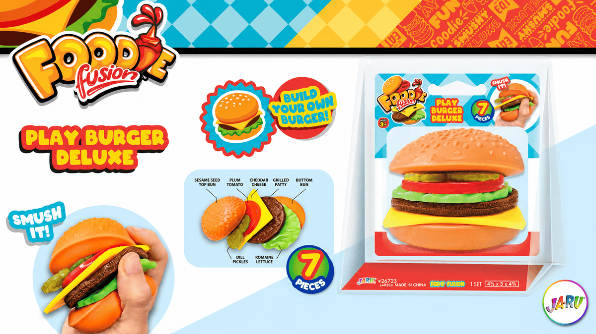 Ja-Ru Foodie Fusion Play Burger Deluxe toy burger set with colorful play food pieces