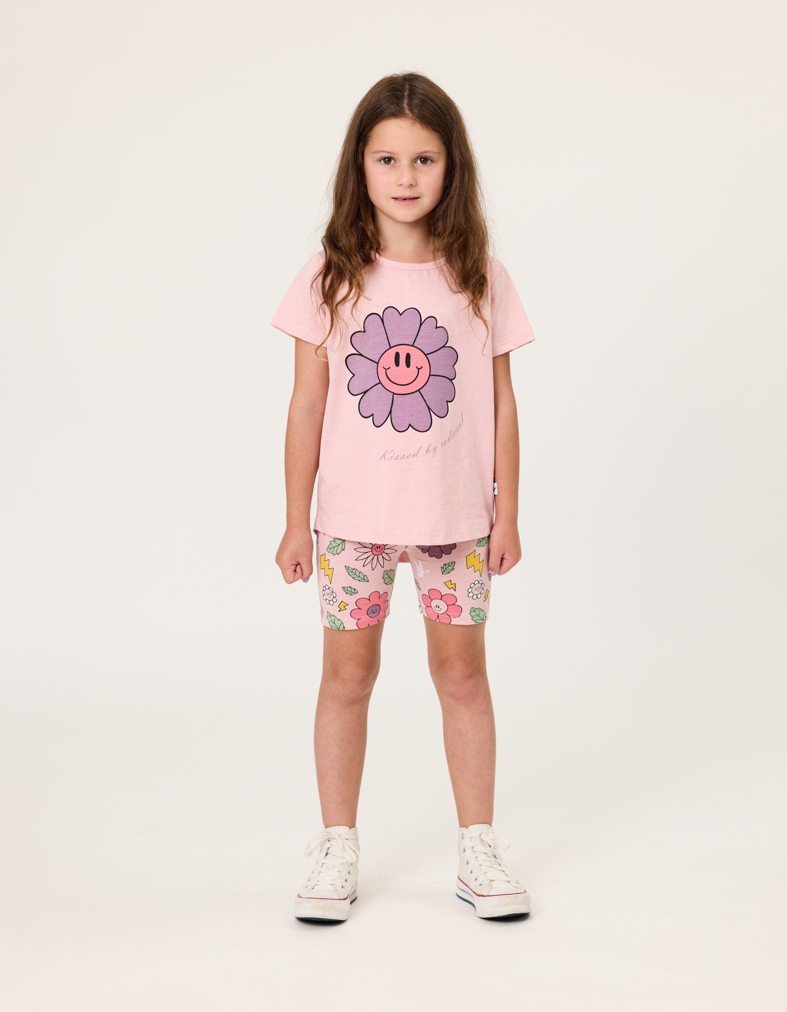 Kissed By Radicool Girls Bottoms Bike Short in Smiley Flowers