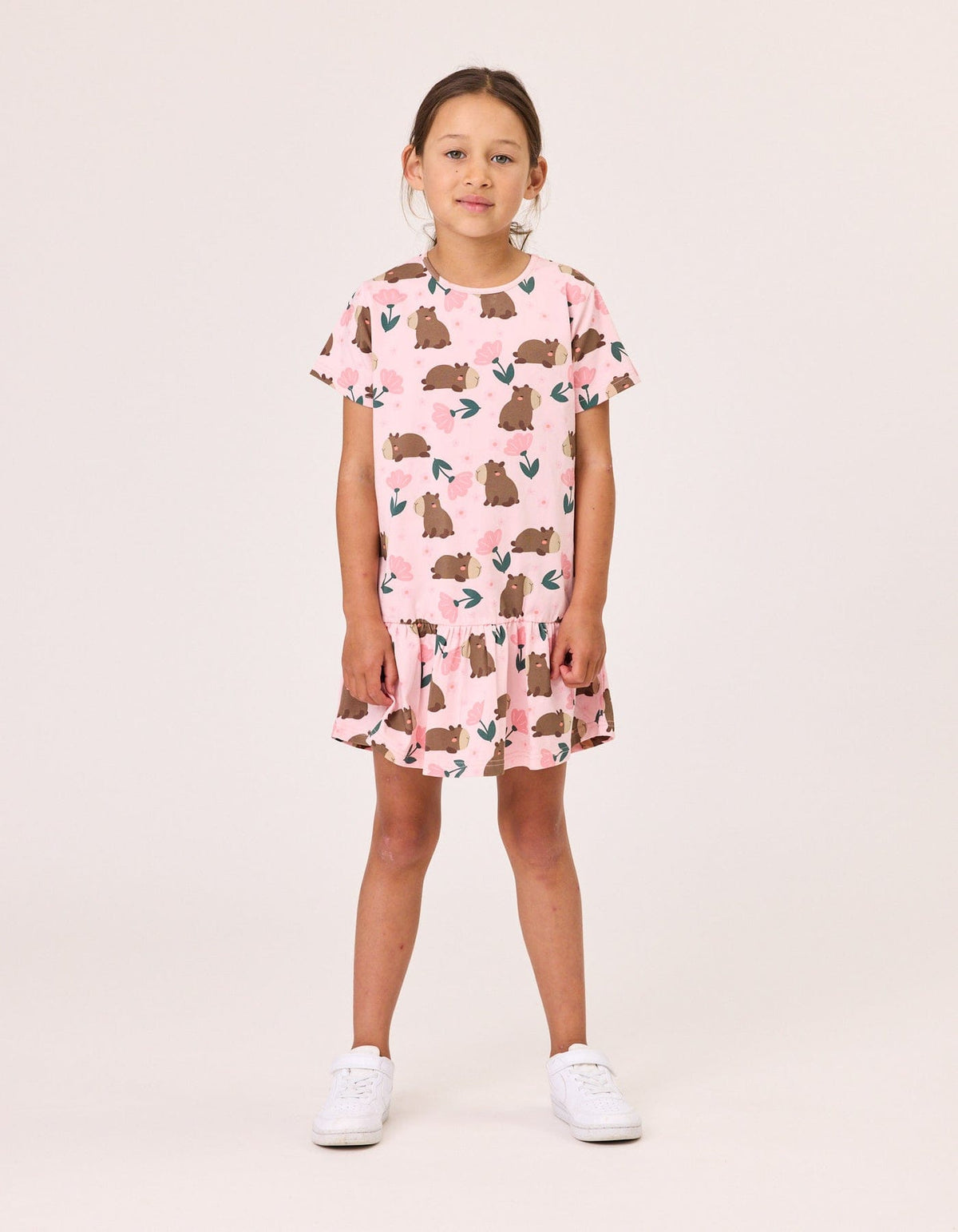 Kissed By Radicool Girls Dress FLORAL CAPYBARAS FRILL DRESS