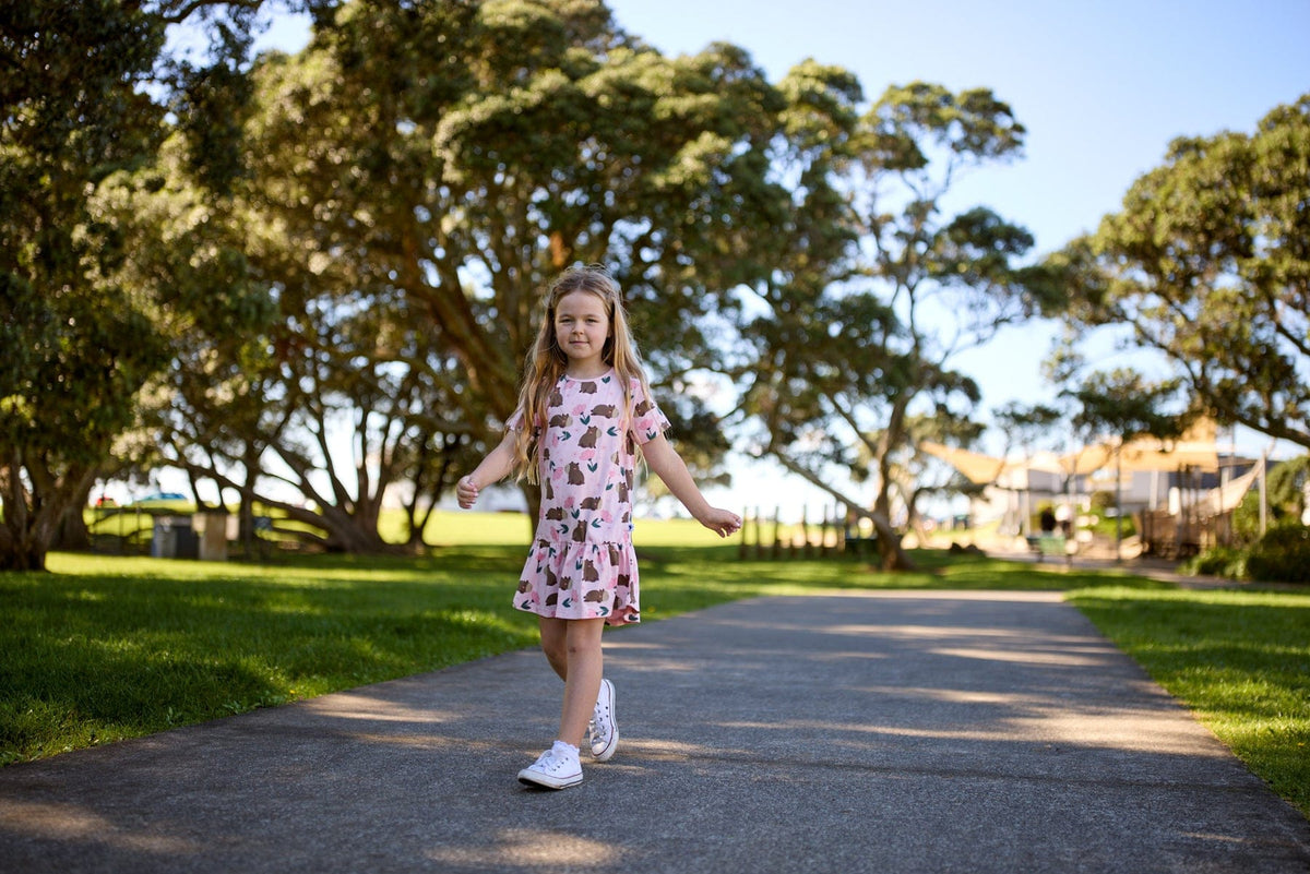 Kissed By Radicool Girls Dress FLORAL CAPYBARAS FRILL DRESS