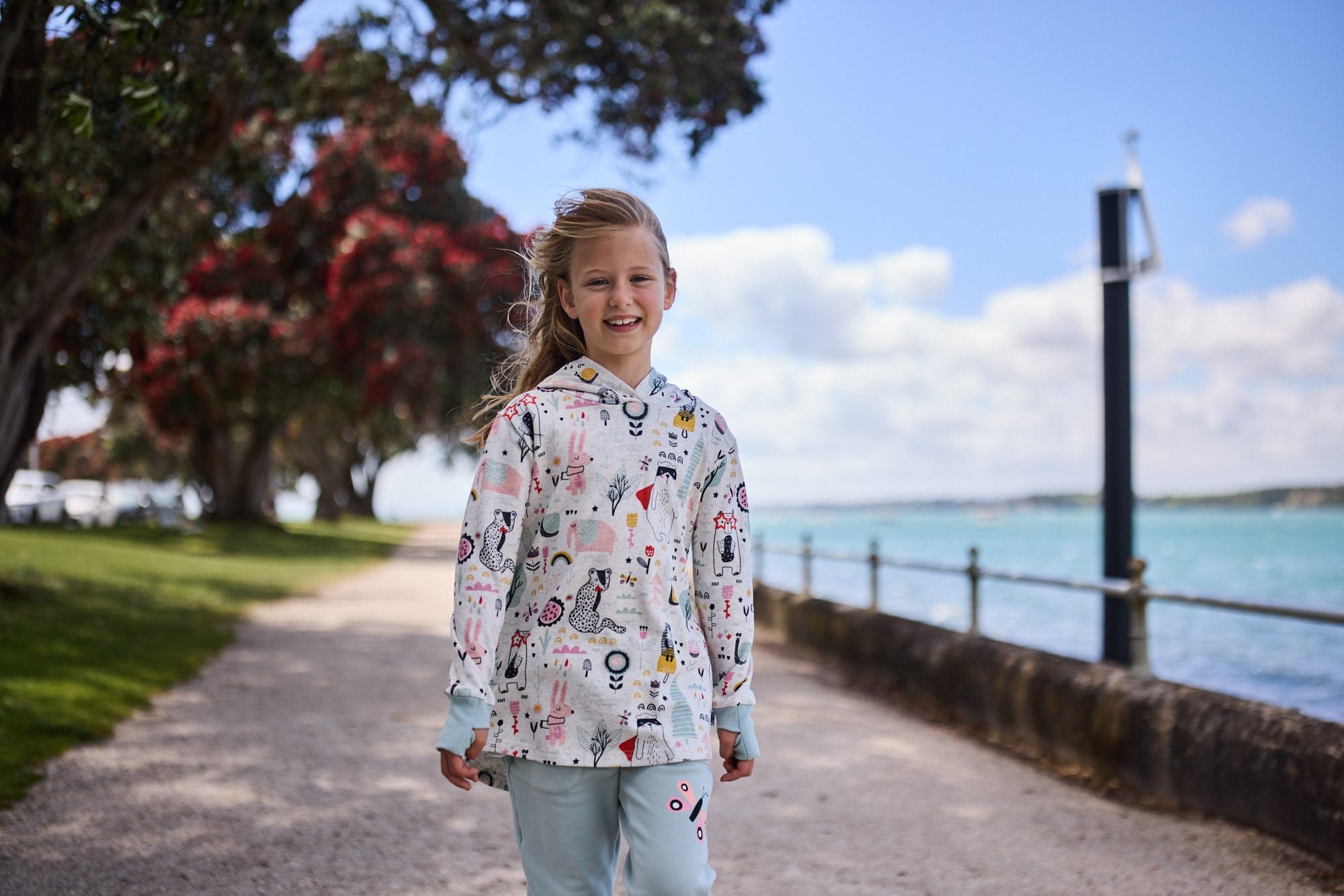Kissed By Radicool Girls Jumper Forest Doodle Hood