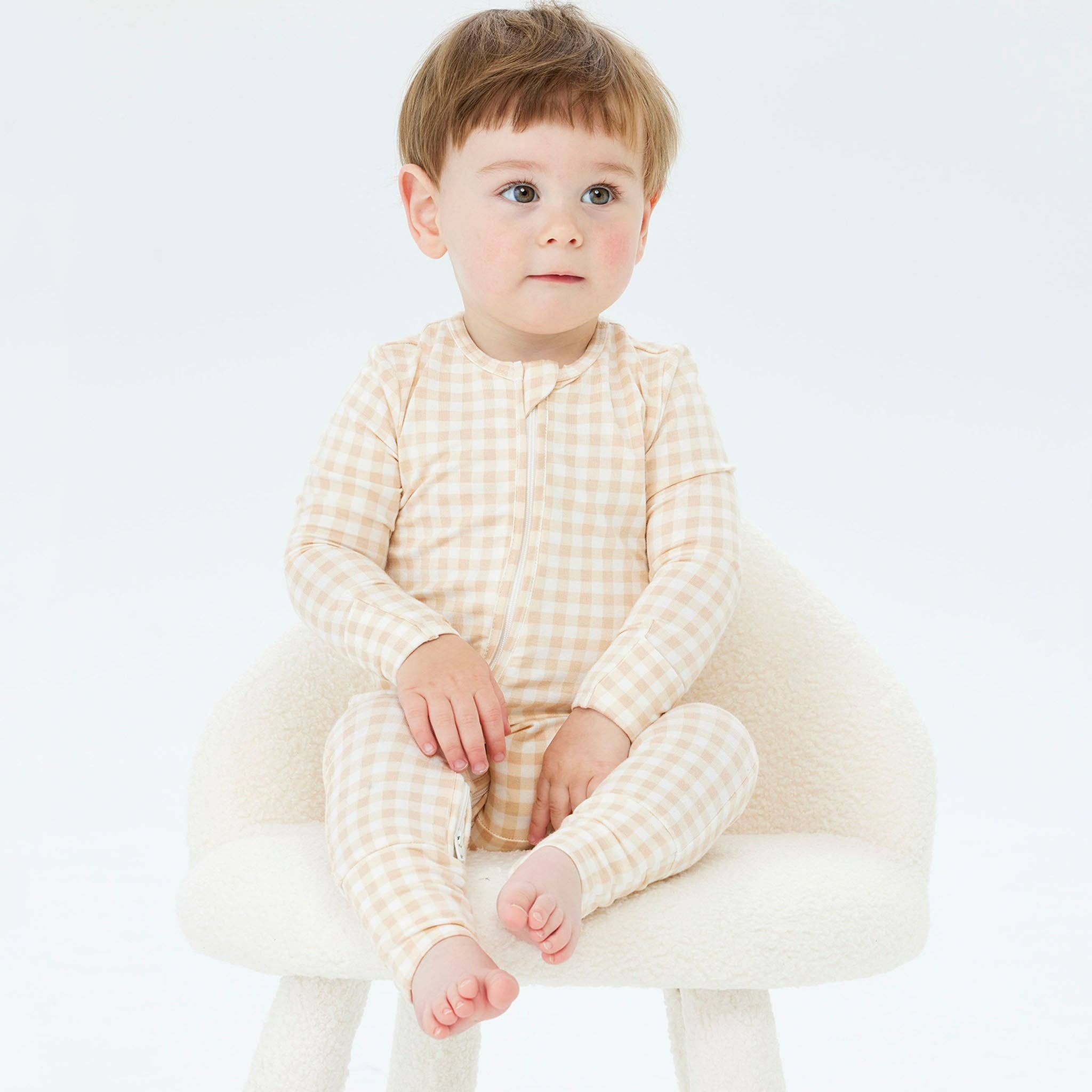 Kynd Baby Boys All In Ones NB Day or Night Onesie - Neutral Gingham