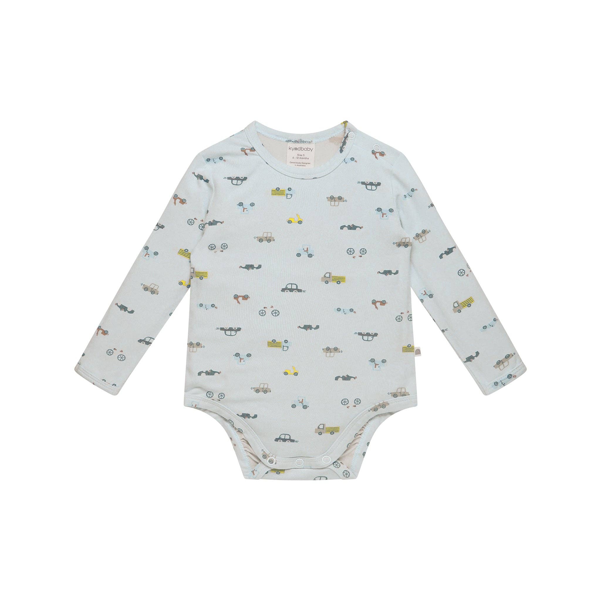 Kynd Baby Boys Onesie Comfy Bodysuit Long Sleeve - Blue Haze Cars