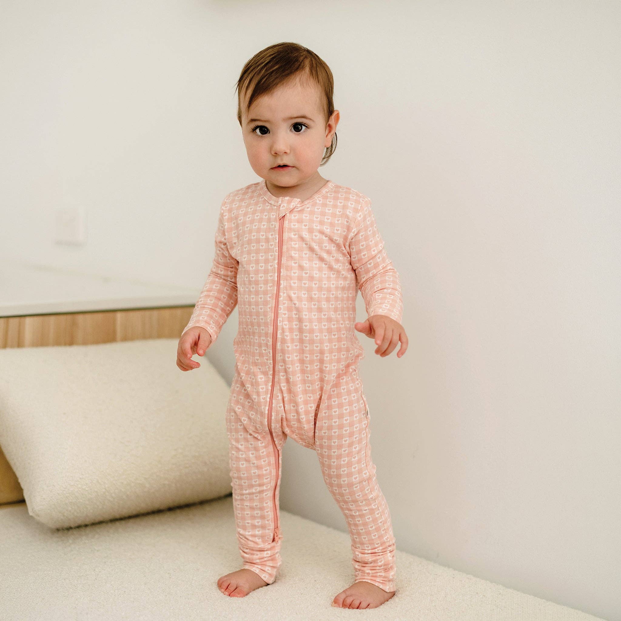 Kynd Baby Girls All In One Day Or Night Onesie - Heart Gingham