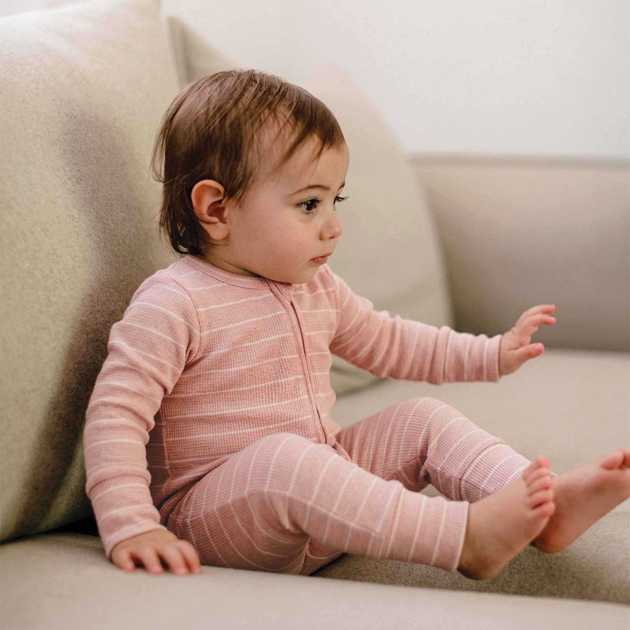 Kynd Baby Girls All In One Organic Cotton Waffle - Pearl Stripe