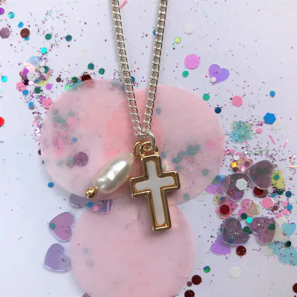 Lauren Hinkley Girls Accessory Mother of Pearl Cross Necklace with Fresh Water Pearl