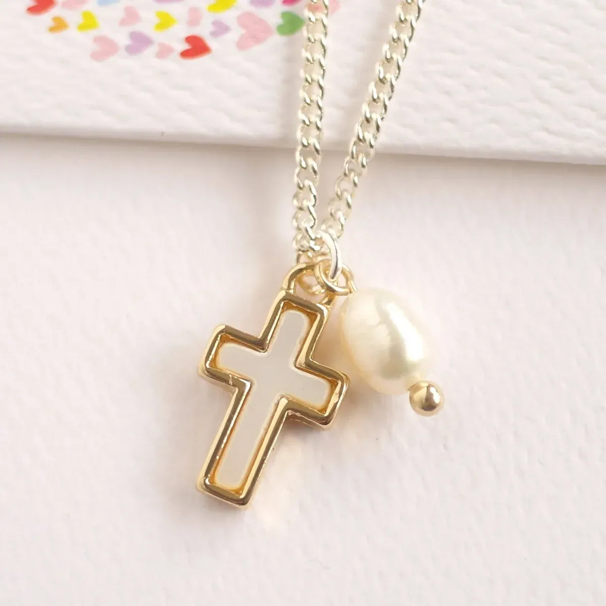 Lauren Hinkley Girls Accessory Mother of Pearl Cross Necklace with Fresh Water Pearl