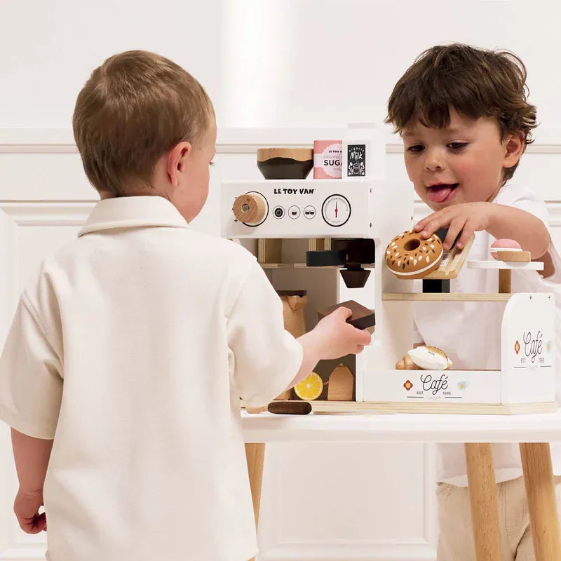 Le Toy Van Barista Cafe Shop wooden toy with counter, coffee machine, and serving accessories