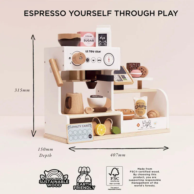 Le Toy Van Barista Cafe Shop wooden toy café playset in natural colors
