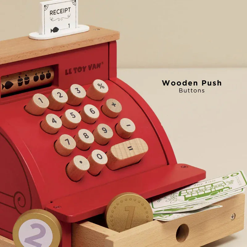 Le Toy Van toy cash register in wooden play food shop set style