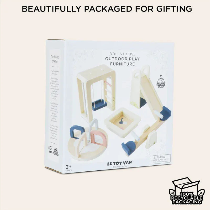 Le Toy Van Dolls House Outdoor Play Furniture Set with miniature outdoor table and chairs