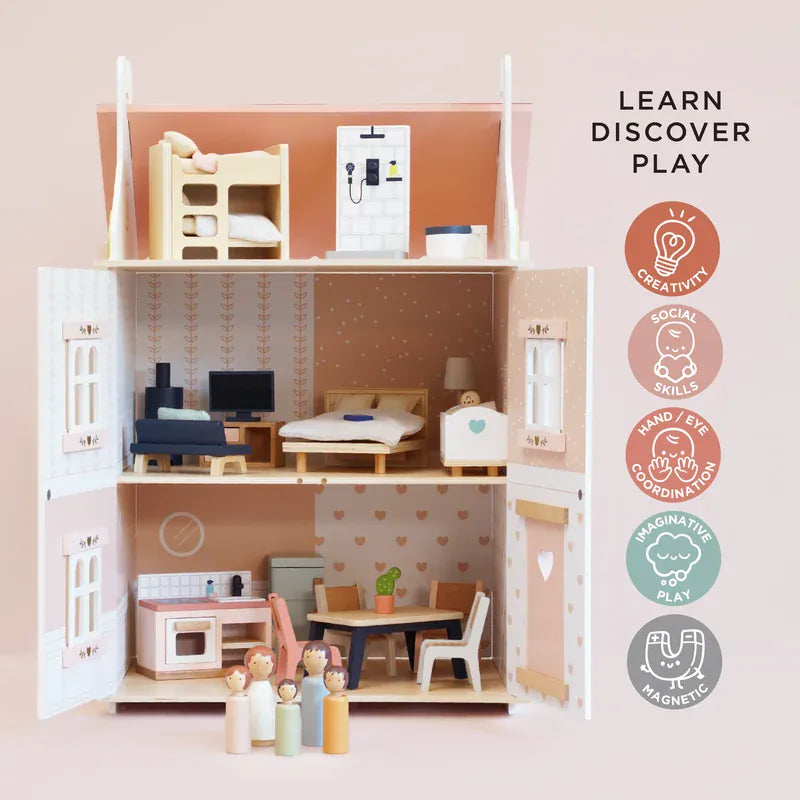 Le Toy Van Roseheart House wooden toy dollhouse with detailed windows and pink accents