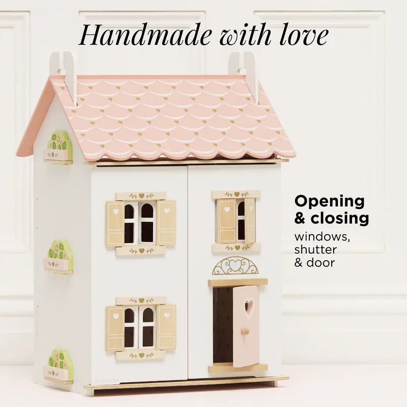 Le Toy Van Roseheart House wooden toy dollhouse with detailed windows and open-front design
