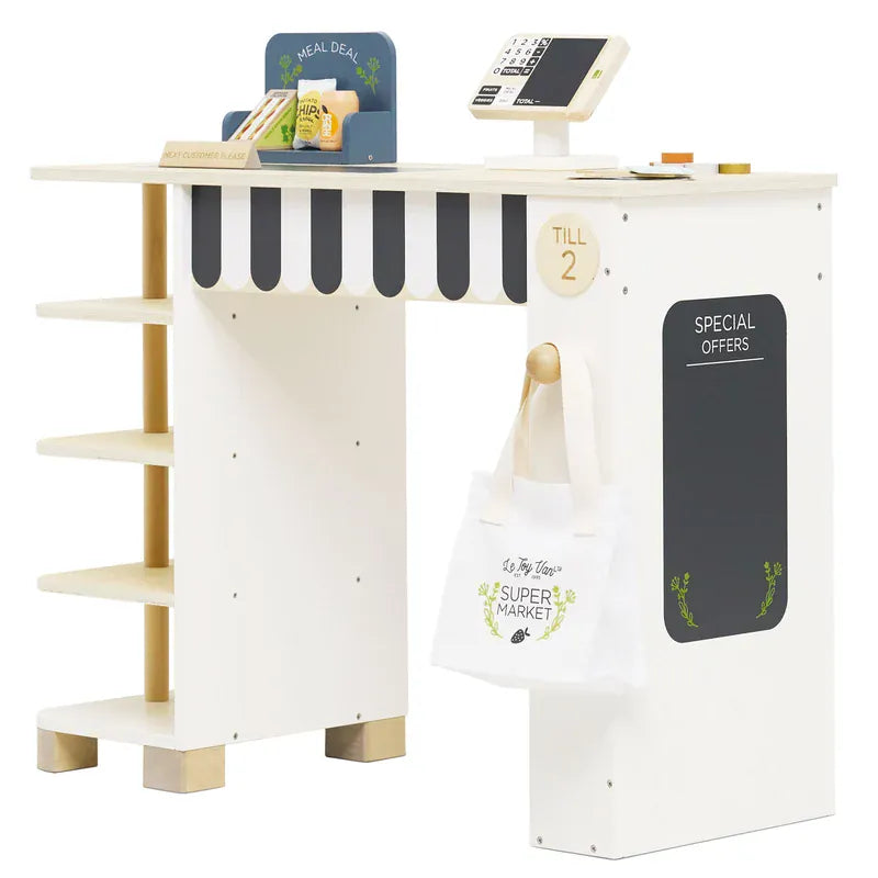 Le Toy Van Supermarket Till Checkout & Accessories toy set with wooden till and play food accessories