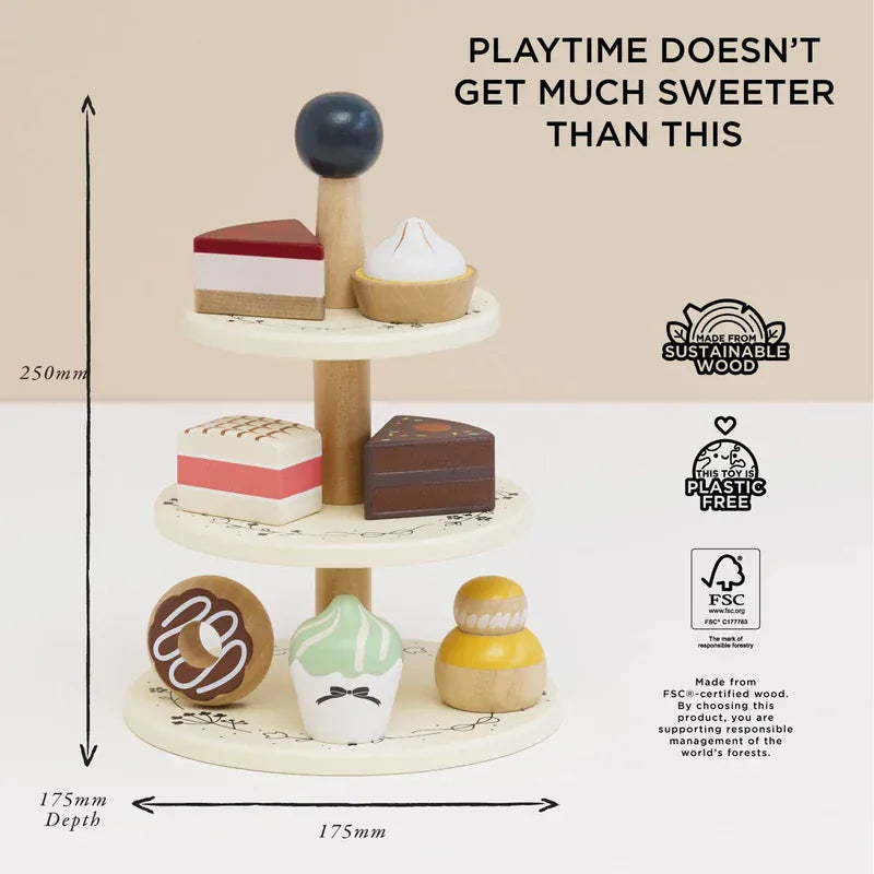 Le Toy Van Three Tier Cake Stand toy with three levels for pretend play display