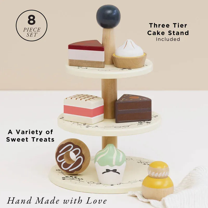 Le Toy Van Three Tier Cake Stand toy with wooden tiered design for pretend play