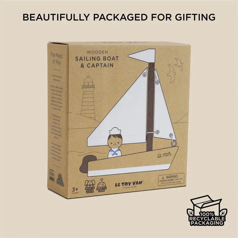 Le Toy Van wooden sailing boat toy with captain figurine for imaginative play
