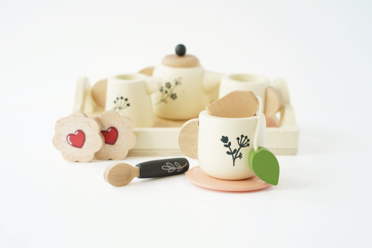 Le Toy Van wooden tea set and tray toy with cups, teapot, and accessories