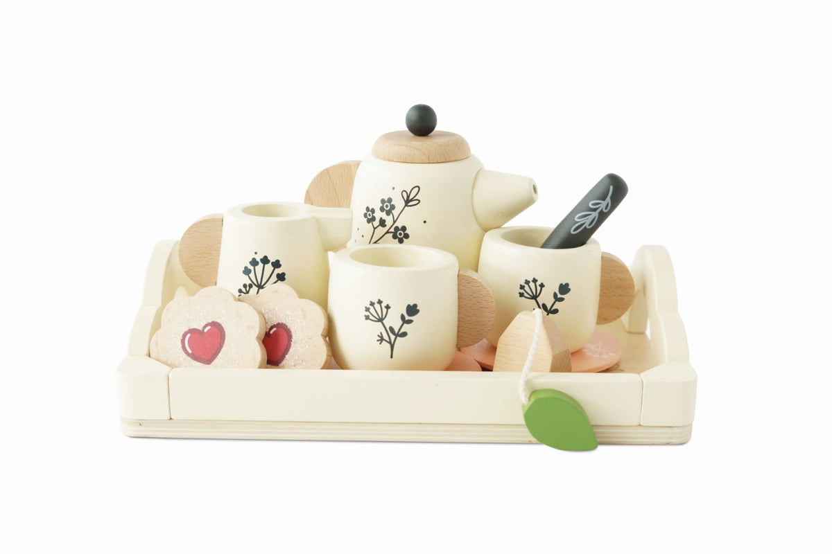 Le Toy Van wooden tea set and tray toy with cups, teapot, and accessories