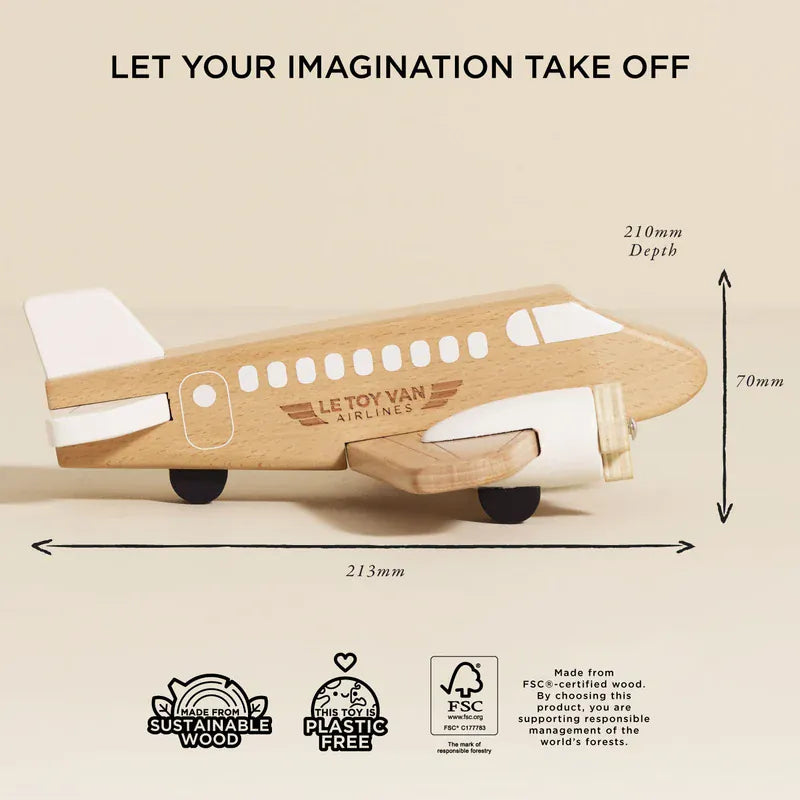 Le Toy Van wooden toy plane in natural wood design for children's imaginative play