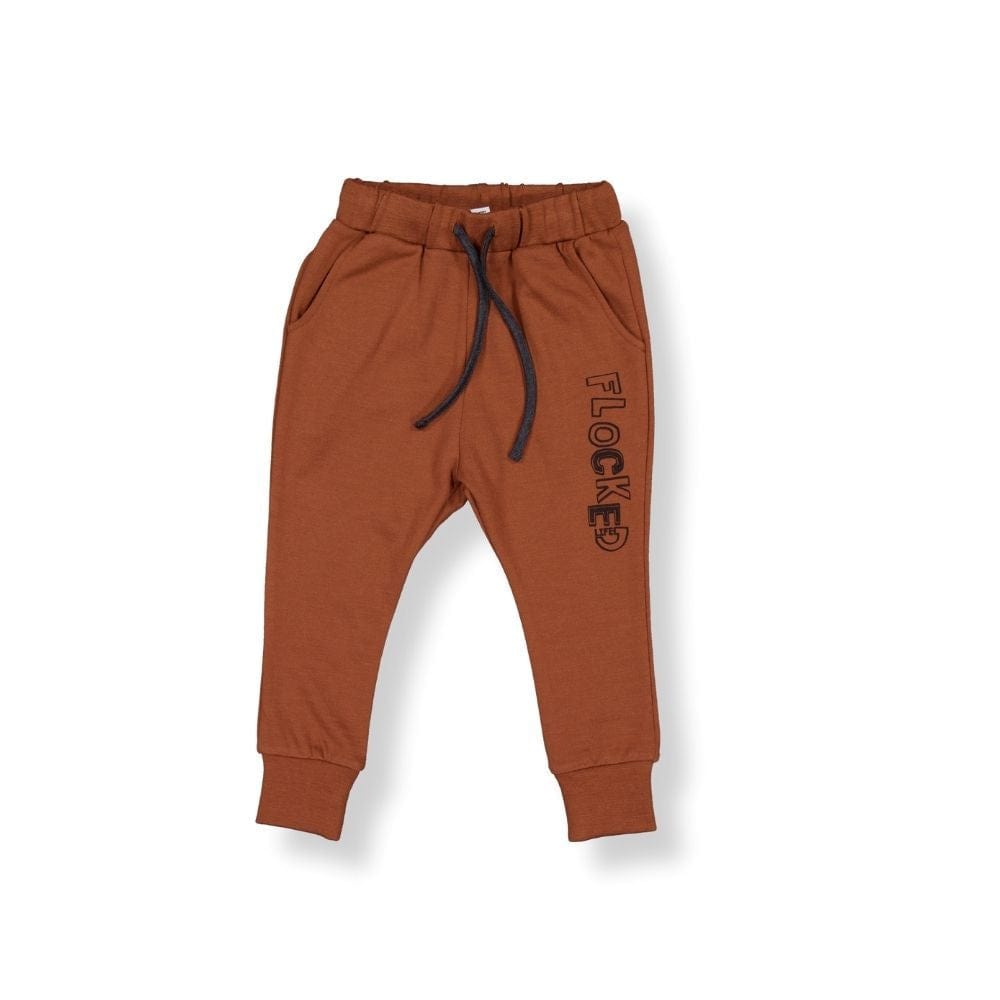 Little Flock Of Horrors Boys Pants Atlas Trackies - Clay