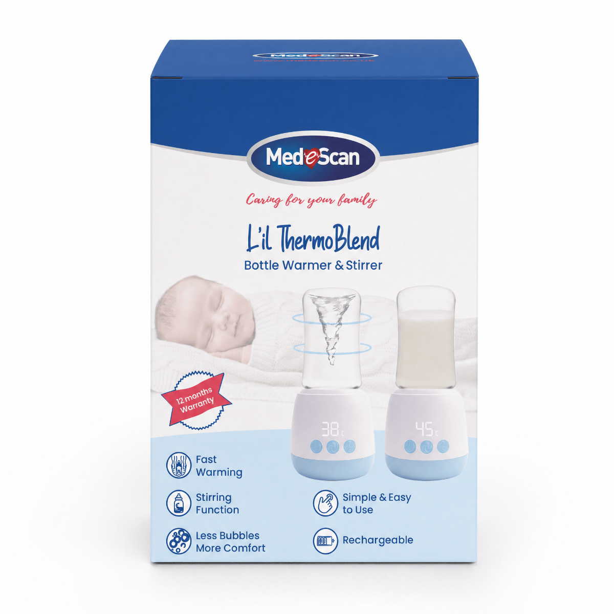 Med-E-Scan L'il ThermoBlend bottle warmer and stirrer accessory for feeding bottles, designed for convenient temperature control.