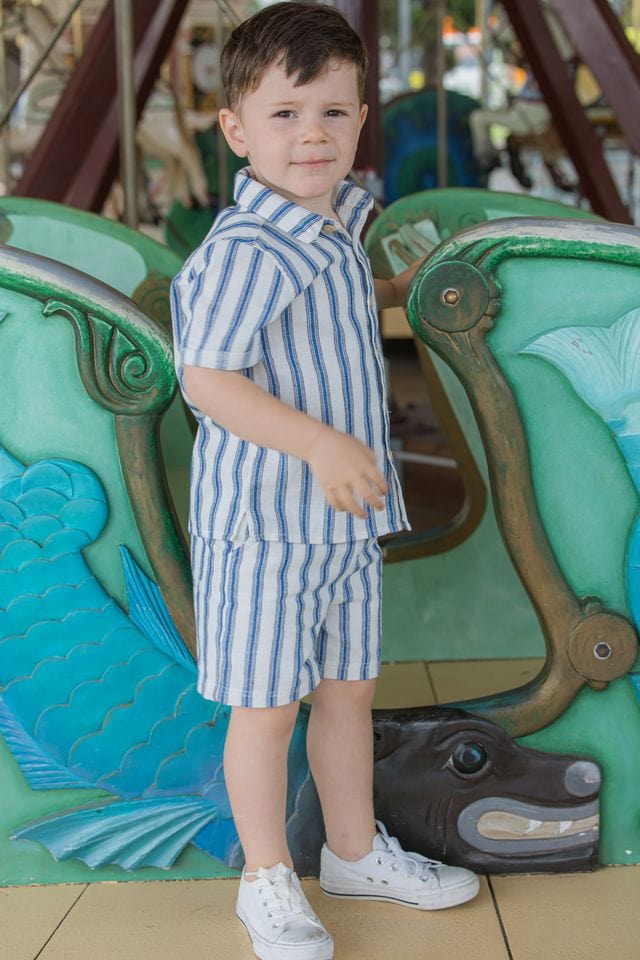 Milky Boys Tops 2Y Stripe Linen Shirt