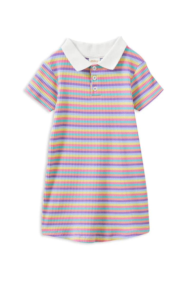Milky Girls Dress 2Y Multi Stripe Rib Dress