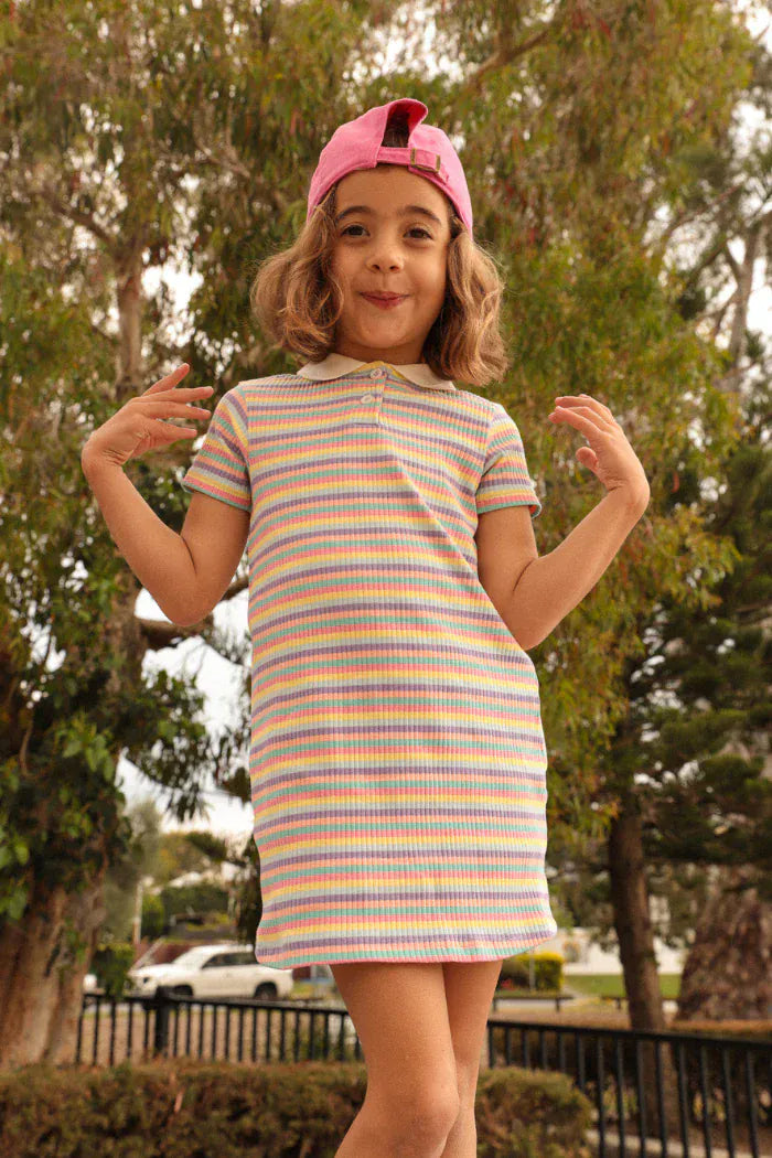 Milky Girls Dress Multi Stripe Rib Dress