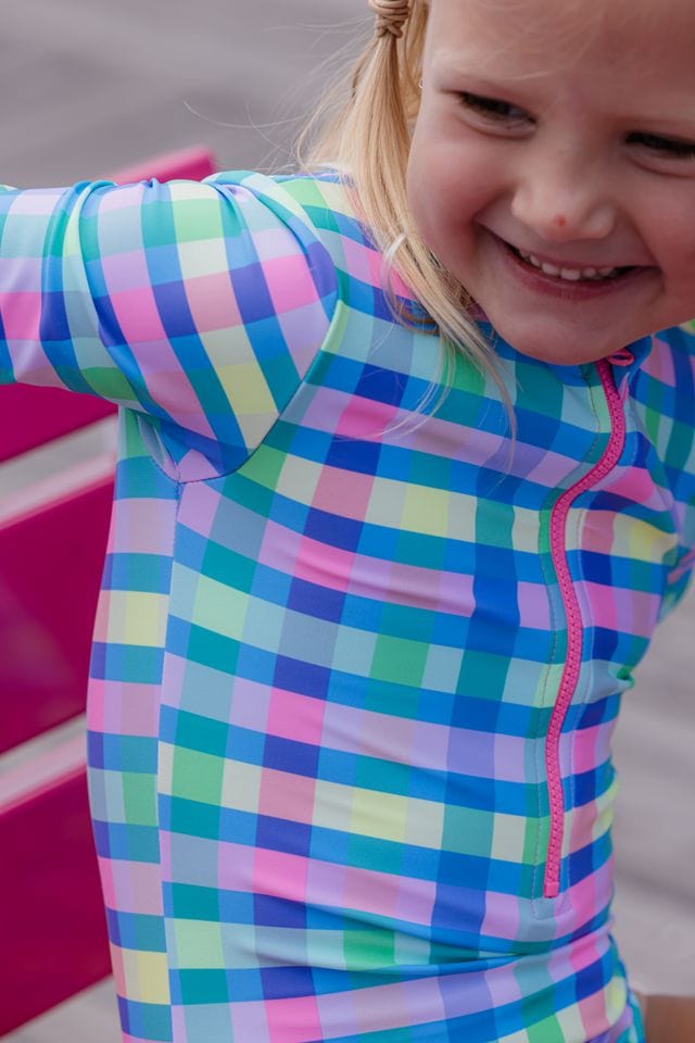 Milky Girls Swimwear Picnic Check Long Sleeve Swimsuit