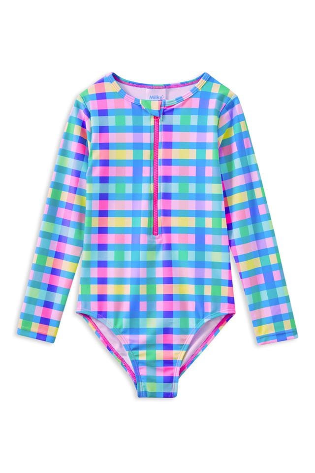 Milky Girls Swimwear Picnic Check Long Sleeve Swimsuit