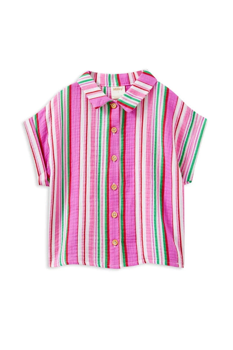 Milky Girls Tee 2Y Crinkle Stripe Shirt
