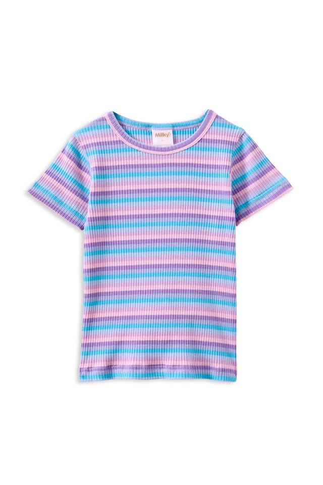 Milky Girls Tee 2Y Lilac Stripe Rib Tee