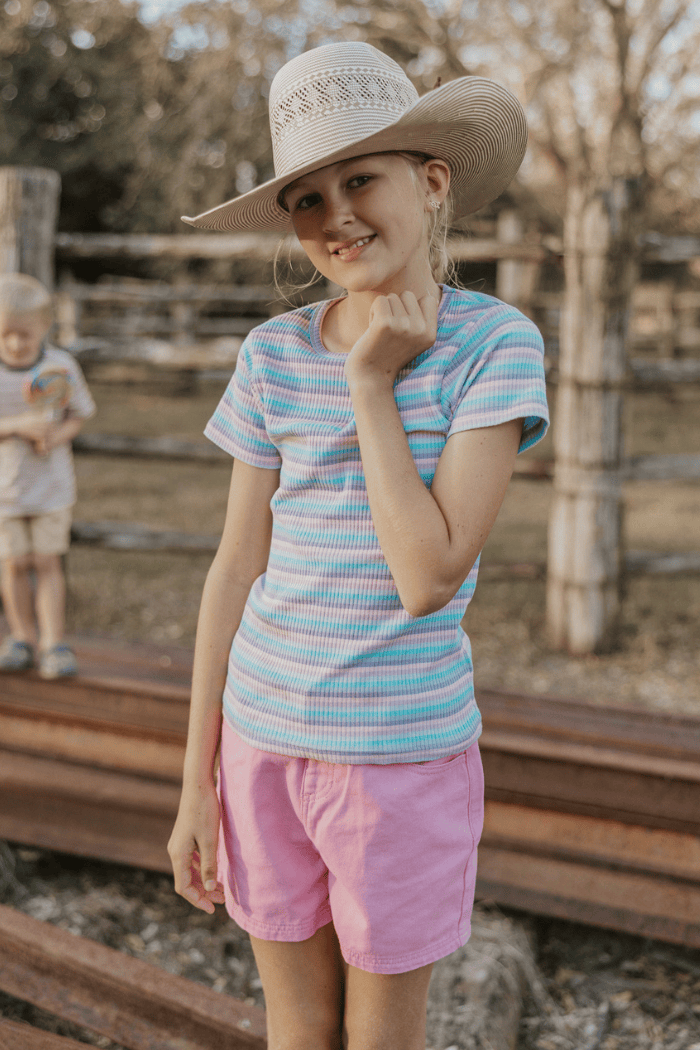 Milky Girls Tee Lilac Stripe Rib Tee