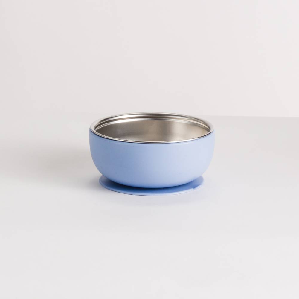 Nestling Accessory Feeding Dusty Blue Stainless Steel Suction Bowl